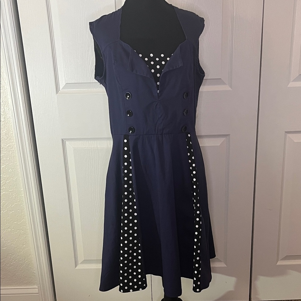 Killreal Navy Blue Polka Dot Retro Rockabilly 50s Dress Costume Size XXL
